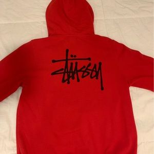 Unisex Stussy Hoodie Red Long Fit Loose Fit